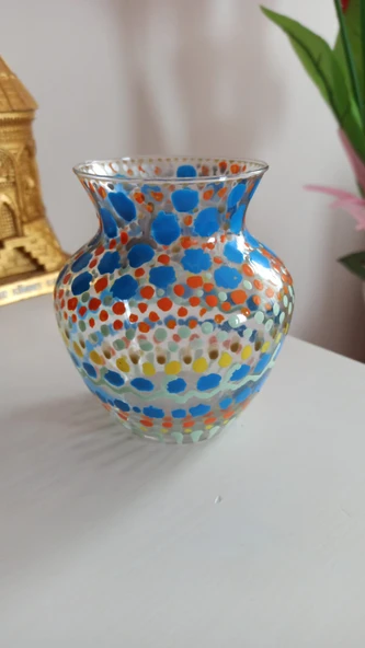 vintage el boyaması cam vazo & 11 cm - 2