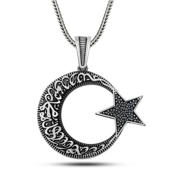 Lucky Life Gümüş Kelime-i Tevhid Yazılı Taşlı Erkek Kolye
