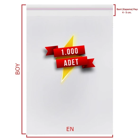 4x20+5 cm.(4x25) 1.000 Adet Şeffaf Bantlı Yapışkanlı OPP Poşet - 3