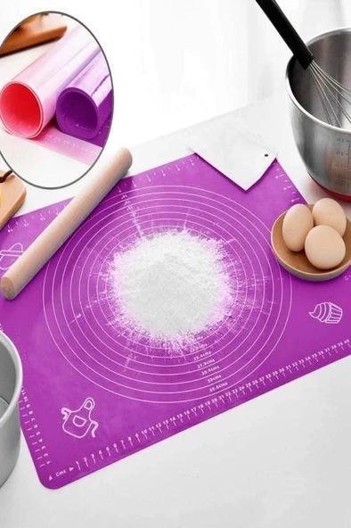 50 x 40 cm Silikon Hamur Açma Matı Ölçekli Yapışmaz Kaymaz Mat Erişte Mantı Hamuru Altlığı Silpat - 2
