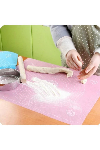 50 x 40 cm Silikon Hamur Açma Matı Ölçekli Yapışmaz Kaymaz Mat Erişte Mantı Hamuru Altlığı Silpat - 3