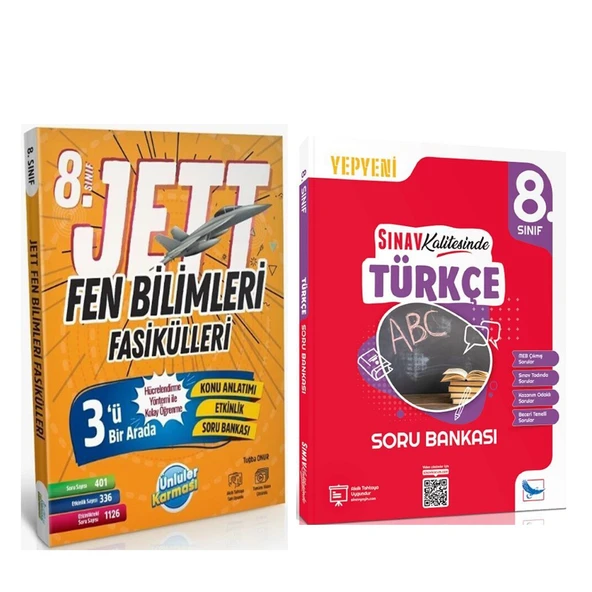 Ünlüler Karması 8. Sınıf Fen Bilimleri JETT Soru Fasikülleri ve Sınav Yayınları Türkçe Soru Bankası Seti 2 Kitap