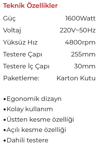 MAX EXTRA MX8230 Gönye Kesme Makinası 255mm 1600 Watt - Pvc - Ahşap -  Metal - Alüminyum Kesme - 2