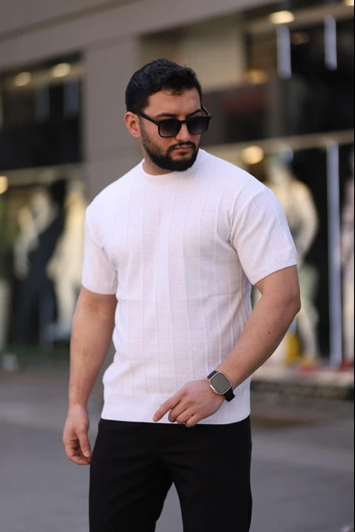 Bisiklet Yaka Kısa Kol Erkek Örme Triko Tişört - 4