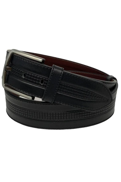 4.5 Cm. Spor Suni Deri Desenli Ve Dikişli Model Erkek Kemer Siyah - Resim 3