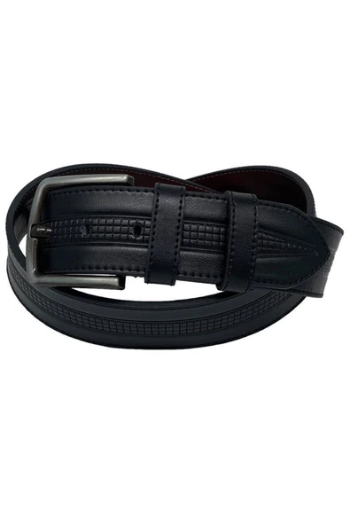 4.5 Cm. Spor Suni Deri Desenli Ve Dikişli Model Erkek Kemer Siyah - Resim 2