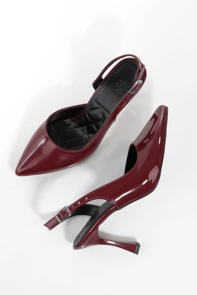 Konnyy Bordo Rugan Stiletto Yanı Açık Topuklu Ayakkabı - Resim 2