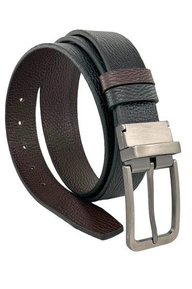 Kahvrengi Siyah Çift Taraflı Hakiki Deri 3.5 Cm.lik Klasik Kemer - 300-809 - Resim 3