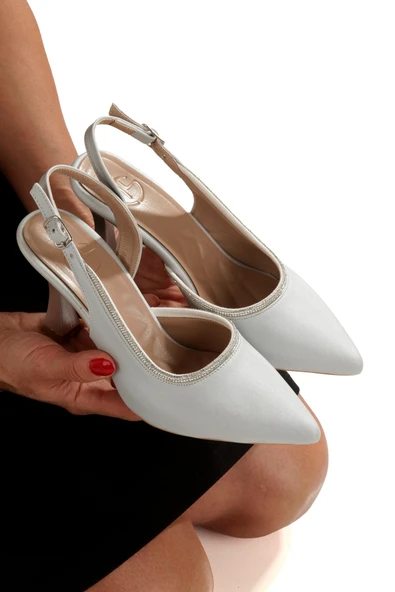 Tonnyy Gümüş Rengi Taşlı Stiletto Yanı Açık Topuklu Abiye Ayakkabı ürün görseli