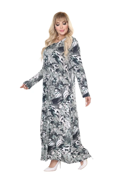 Melsay Butik Gri Yeşil Timsah Desen Uzun Kollu Kadın Tesettür Elbise - Resim 2