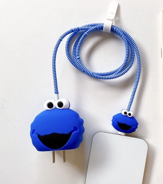 Brokoli Home iPhone 18W/20W Uyumlu Şarj Kılıfı, Şarj Kablosu Örme Aparatı, Kablo Koruyucu Aparatı,Mavi