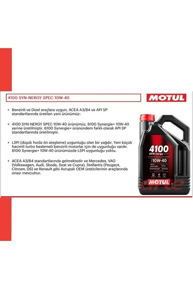 Motul 4100 Syn-nergy Spec 10W-40 4L – Yarı Sentetik Motor Yağı | Üstün Koruma & Performans - 2
