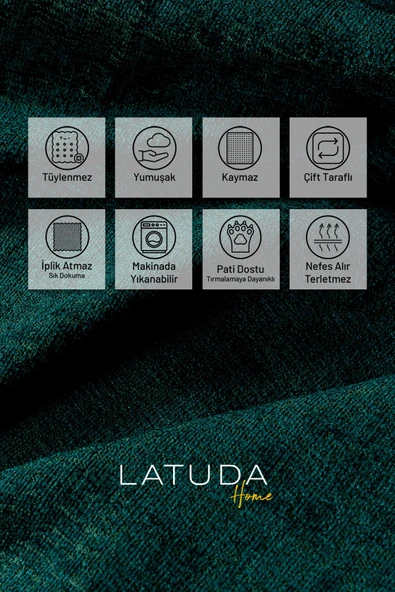 Jakarlı Şönil Koltuk Örtüsü  | Kanepe Örtüsü | Koltuk Şalı 175x215 Kaymaz Zümrüt - Resim 2