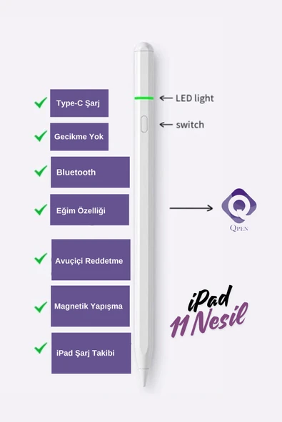 iPad Pencil 11 Nesil 11" 2025 A16 M3 Uyumlu Avuçiçi Red Eğim Özellikli Bluetoothlu Dokunmatik Kalem - 5