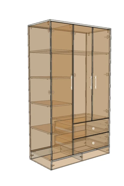CABİNSE Cabinse %100 MDF  ELBİSE DOLABI 3 Kapaklı 2 Çekmeceli 7 Raflı GARDIROP - Meşe ve Beyaz - 7