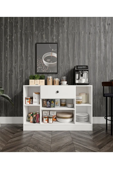 CABİNSE 4 Kapaklı 1 Çekmeceli Çok Amaçlı Mutfak Dolabı - Kahve Köşesi %100 MDF SOFT BEYAZ KURULUM ANİMASYONU - 6