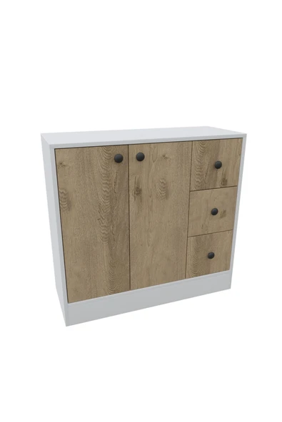 CABİNSE %100 MDF 2 Kapaklı 3 Çekmeceli Çok Amaçlı Dolap -MUTFAK-KAHVE-BANYO-ÇOCUK-OYUNCAK DOLABI,BEYAZ-MEŞE