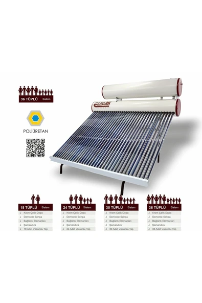 ERASLAN  Güneş Enerjisi 36 Krom Kılıf Krom Kapak Güneş Enerji Sıcak Su Sistemleri