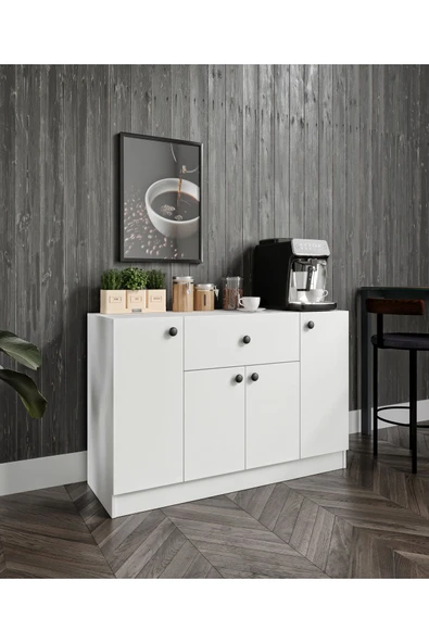 CABİNSE 4 Kapaklı 1 Çekmeceli Çok Amaçlı Mutfak Dolabı - Kahve Köşesi %100 MDF SOFT BEYAZ KURULUM ANİMASYONU - 3