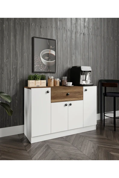 CABİNSE Cabinse 4 Kapaklı 1 Çekmeceli Çok Amaçlı Mutfak Dolabı - Kahve Köşesi %100 MDF - 2