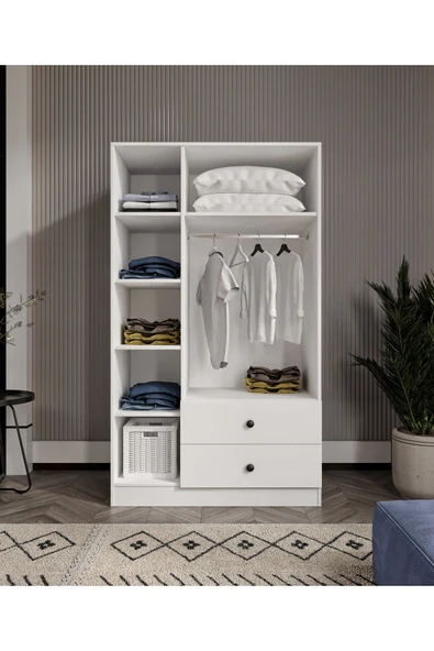 CABİNSE %100 MDF ELBİSE DOLABI 3 Kapaklı 2 Çekmeceli 7 Raflı GARDIROP -SOFT BEYAZ CABİNSE KURULUM ANİMASYON - 4