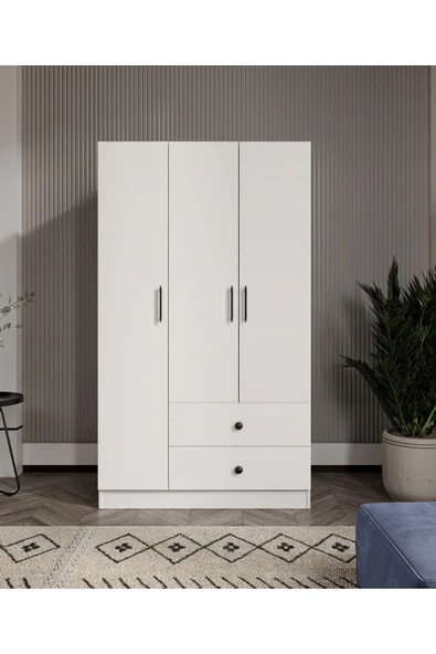 CABİNSE %100 MDF ELBİSE DOLABI 3 Kapaklı 2 Çekmeceli 7 Raflı GARDIROP -SOFT BEYAZ CABİNSE KURULUM ANİMASYON - 2