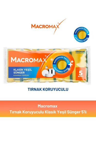 Macromax Klasik Yeşil Oluklu Sünger 5'li