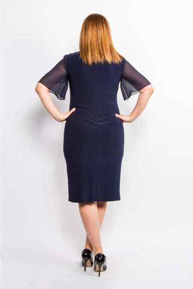 Ezze Kadın Tül Detaylı Yan Taşlı Büyük Beden Kısa Abiye Elbise 25YEZ4212 - 6