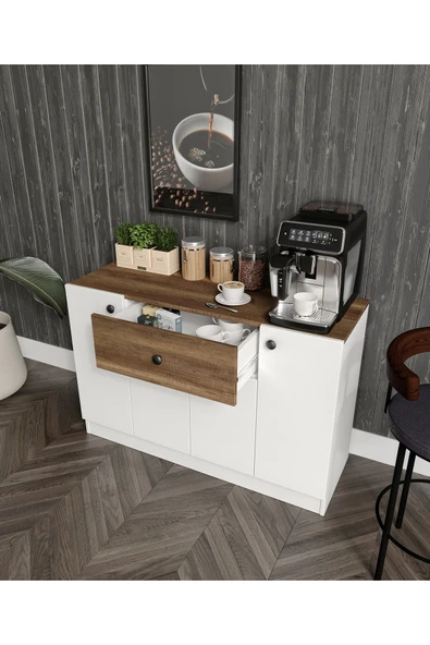 CABİNSE Cabinse 4 Kapaklı 1 Çekmeceli Çok Amaçlı Mutfak Dolabı - Kahve Köşesi %100 MDF
