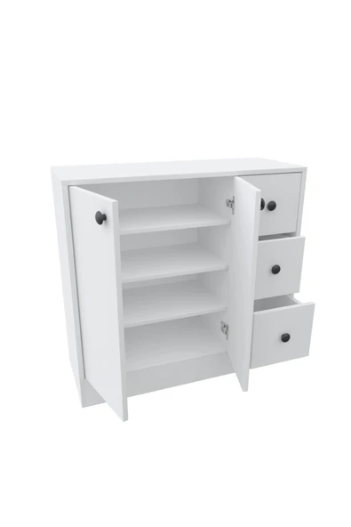 CABİNSE %100 MDF 2 Kapaklı 3 Çekmeceli Çok Amaçlı Dolap -MUTFAK-KAHVE-BANYO-ÇOCUK-OYUNCAK DOLABI,BEYAZ-MEŞE - 6