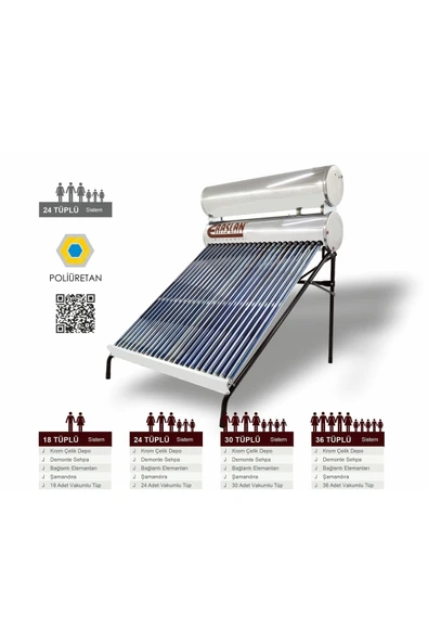 ERASLAN  Güneş Enerjisi 24 Krom Kılıf Krom Kapak Duble Tüplü Güneş Enerji Sıcak Su Sistemleri