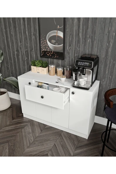 CABİNSE 4 Kapaklı 1 Çekmeceli Çok Amaçlı Mutfak Dolabı - Kahve Köşesi %100 MDF SOFT BEYAZ KURULUM ANİMASYONU