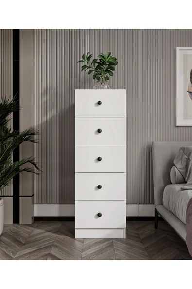 CABİNSE Cabinse %100 MDF Soft Beyaz 5 Çekmeceli Şifonyer
