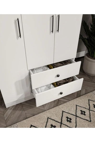 CABİNSE %100 MDF ELBİSE DOLABI 3 Kapaklı 2 Çekmeceli 7 Raflı GARDIROP -SOFT BEYAZ CABİNSE KURULUM ANİMASYON - 5
