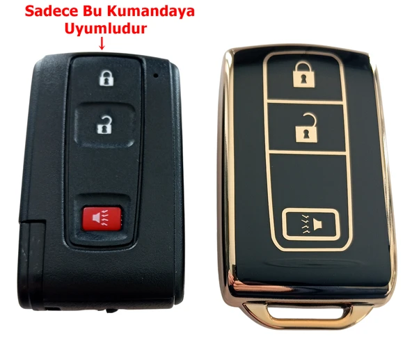 Toyota Corolla Verso Prius Subaru Uyumlu Kumanda Anahtar Kılıfı Oto Anahtarlık 3 Tuşlu Siyah Gold - 3