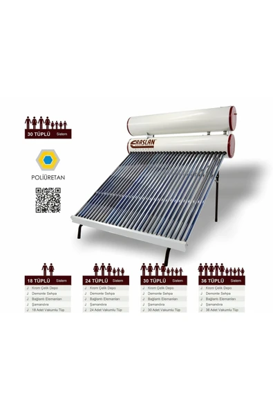ERASLAN  Güneş Enerjisi 30 Vakum Tüplü Duble Güneş Enerji Sıcak Su Sistemleri