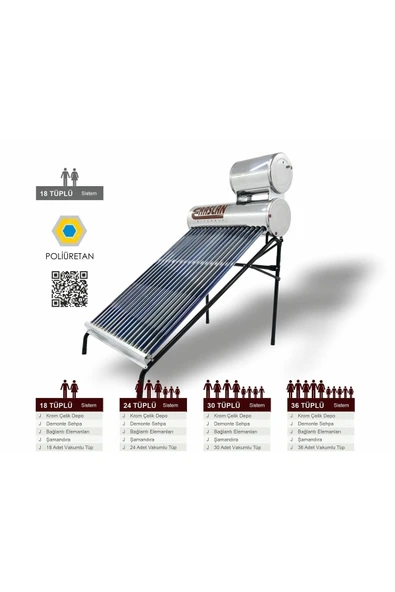 ERASLAN  Güneş Enerjisi 18 Krom Kılıf Krom Kapak Vakum Tüplü Güneş Enerji Sıcak Su Sistemleri
