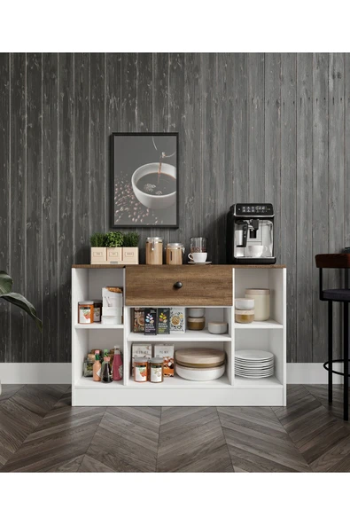 CABİNSE Cabinse 4 Kapaklı 1 Çekmeceli Çok Amaçlı Mutfak Dolabı - Kahve Köşesi %100 MDF - 5