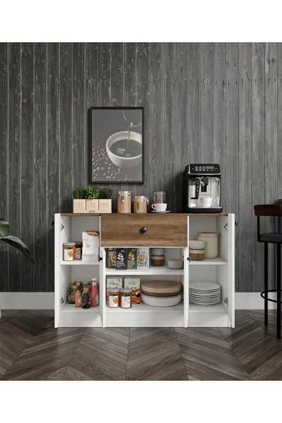 CABİNSE Cabinse 4 Kapaklı 1 Çekmeceli Çok Amaçlı Mutfak Dolabı - Kahve Köşesi %100 MDF - 4