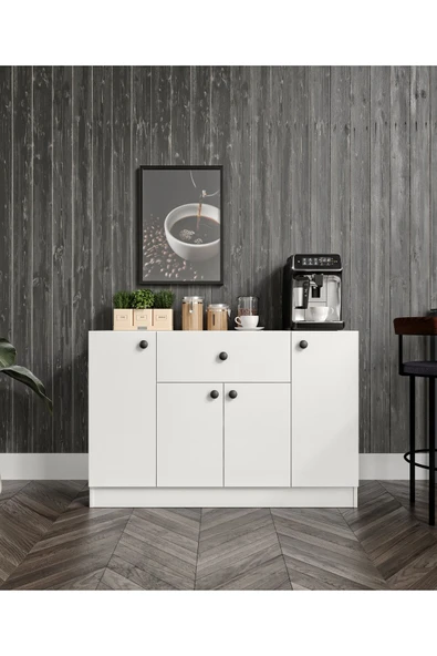 CABİNSE 4 Kapaklı 1 Çekmeceli Çok Amaçlı Mutfak Dolabı - Kahve Köşesi %100 MDF SOFT BEYAZ KURULUM ANİMASYONU - 4