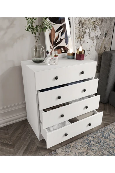 CABİNSE Cabinse %100 MDF Soft Beyaz 4 Çekmeceli ŞİFONYER - 4