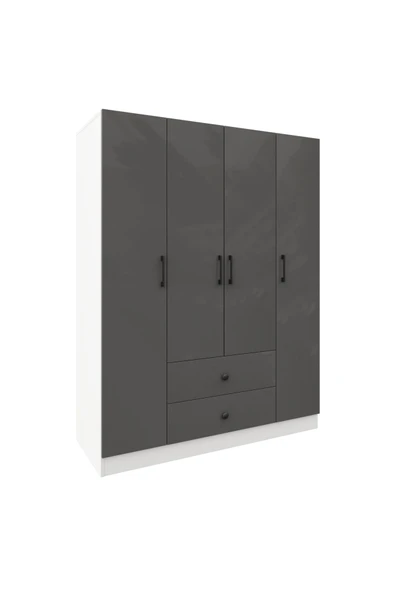 CABİNSE Cabinse %100 MDF 4 Kapaklı 2 Çekmeceli 12 Raflı Gardırop –Çizilmeye Dayanıklı AKRİLİK Kapak ANTRASİT - 6