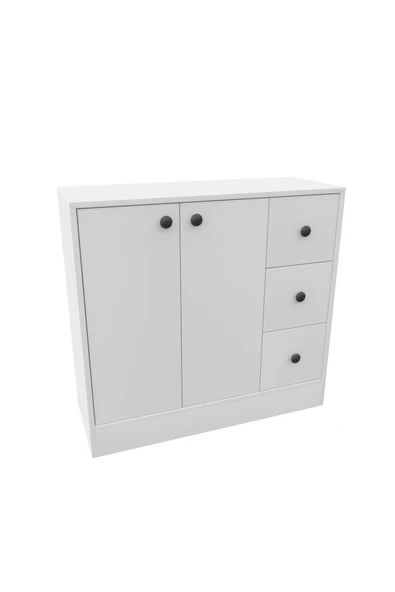 CABİNSE %100 MDF 2 Kapaklı 3 Çekmeceli Çok Amaçlı Dolap -BEYAZ - 6