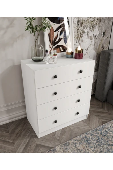 CABİNSE Cabinse %100 MDF Soft Beyaz 4 Çekmeceli ŞİFONYER - 3