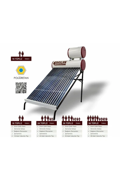 ERASLAN  Güneş Enerjisi 18 Vakum Tüplü Güneş Enerji Sıcak Su Sistemleri