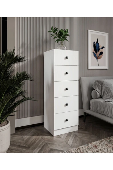 CABİNSE Cabinse %100 MDF Soft Beyaz 5 Çekmeceli Şifonyer - 2