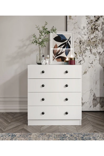 CABİNSE Cabinse %100 MDF Soft Beyaz 4 Çekmeceli ŞİFONYER - 2