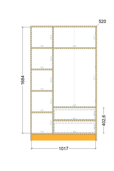 CABİNSE %100 MDF  ELBİSE DOLABI 3 Kapaklı 2 Çekmeceli 7 Raflı GARDIROP -LEFKAS MEŞE- BEYAZ/BAROK CEVİZ BEYAZ - 7