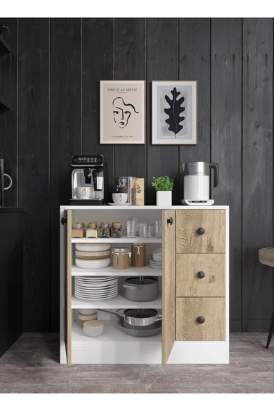 CABİNSE %100 MDF 2 Kapaklı 3 Çekmeceli Çok Amaçlı Dolap - 5