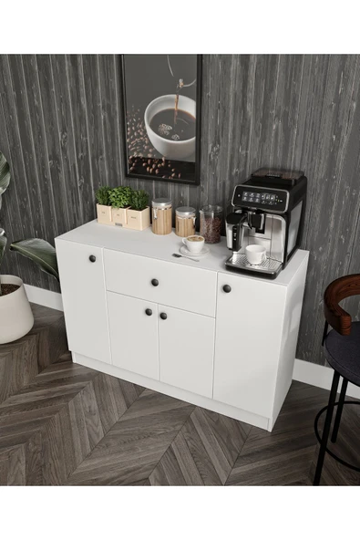 CABİNSE 4 Kapaklı 1 Çekmeceli Çok Amaçlı Mutfak Dolabı - Kahve Köşesi %100 MDF SOFT BEYAZ KURULUM ANİMASYONU - 2